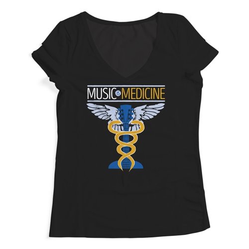 Music is Medicine Ladies V-Neck T Shirt