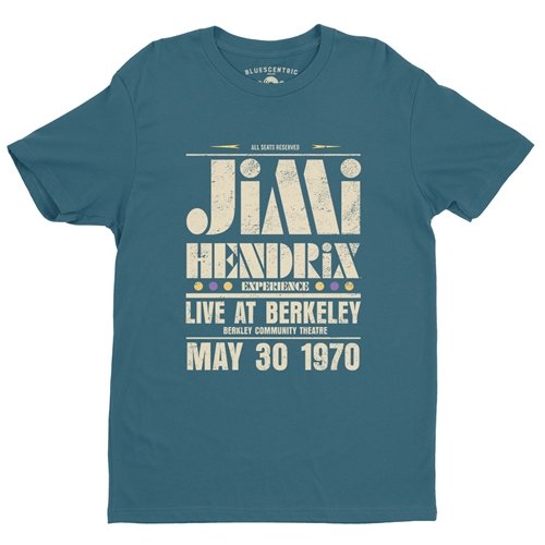 Ltd. Edition Deep Teal Jimi Hendrix Live at Berkeley T-Shirt - Lightweight Vintage Style