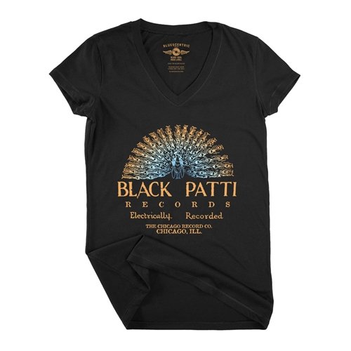 Black Patti Records Blue Peacock V-Neck T Shirt - Women's