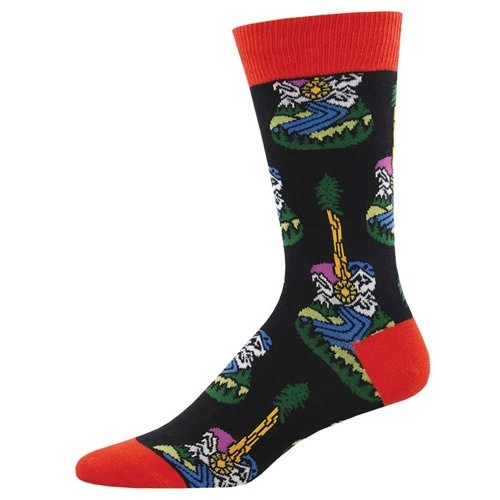 Men's Acoustic Outdoor Socks - Black Crew, Red Tips