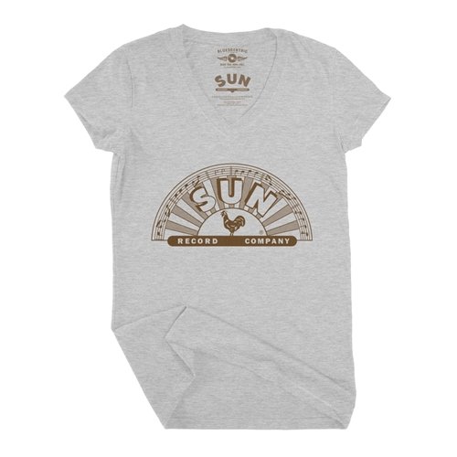 Classic Brown Sun Records Logo V-Neck T Shirt - Women's