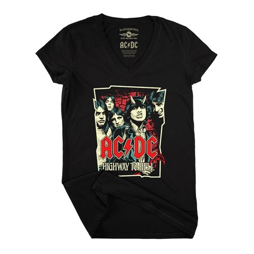 AC/DC Highway To Hell Drawing V-Neck T Shirt - Women's