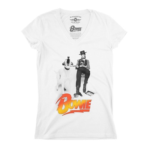David Bowie with Dog V-Neck T Shirt - Women's