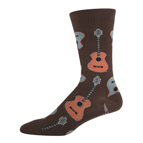 Men's Guitar Socks Brown Crew
