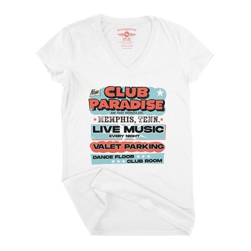Baby Blue Club Paradise Memphis V-Neck T Shirt - Women's