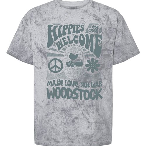 Woodstock Hippies Welcome Colorblast Heavyweight T-Shirt - Blue Grey