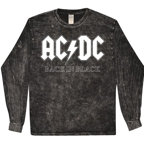 AC/DC Back in Black Album Cover Long Sleeve T-Shirt - Black Mineral Wash