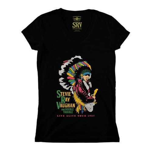 Stevie Ray Vaughan 1987 Vintage Tour V-Neck T Shirt - Women's