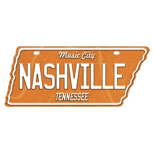 Nashville Music City Tennessee Shaped License Plate - Orange