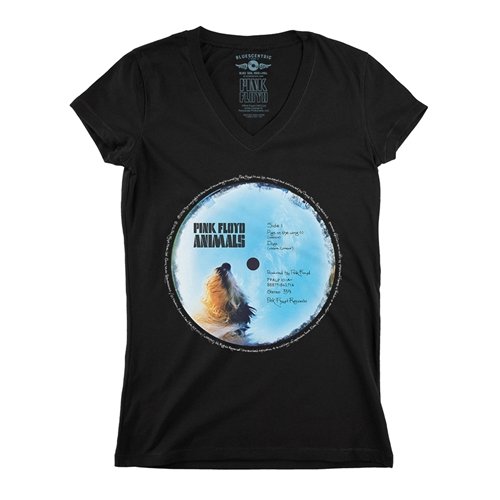Pink Floyd Animals Vinyl Label V-Neck T Shirt - Women's