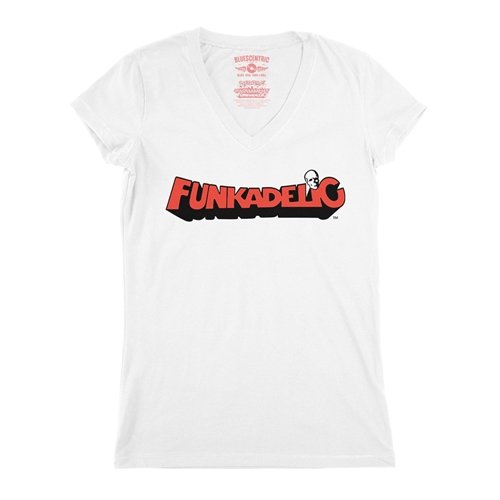 Red Funkadelic Logo V-Neck T Shirt - Women's