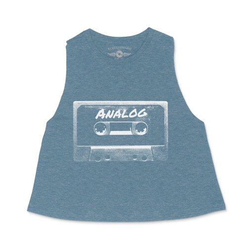 Black and White Analog Tape Racerback Crop Top - Women's